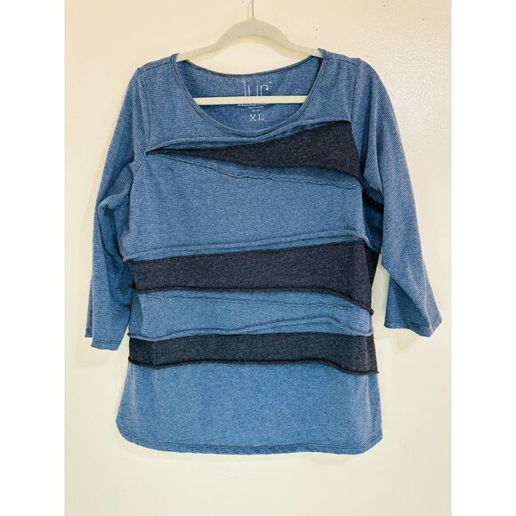 Lur Tops - Lur Women's Langenlook Blue on Blue Striped Top Size XL 3/4 Sleeves